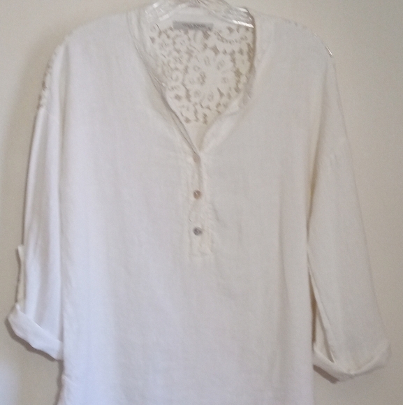 Viola Borghi white linen and lace top women's size small - Picture 1 of 7